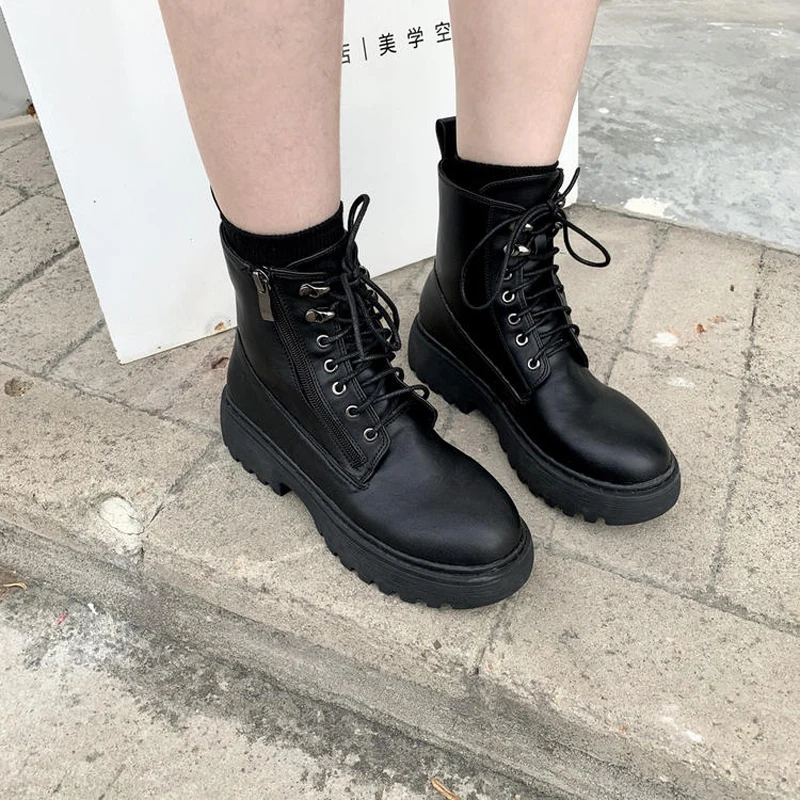 

ladiesBoot Women 2020 Autumn Winter New Leather Fashion Goth Warm Short Boots Women Casual Black Short Boot Women YMB311