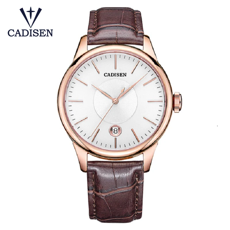 Rose Gold CADISEN, роскошные мужские автоматические часы, механические часы, кожа, военные, бизнес, досуг, бизнес, водонепроницаемые, с календарем, мужские - Color: Rose Gold