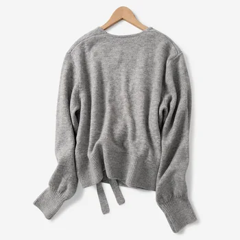 

Women Knitted Cardigan Cross V Neck Tie Waist Wrap Ladies Sweater Coat Outwear