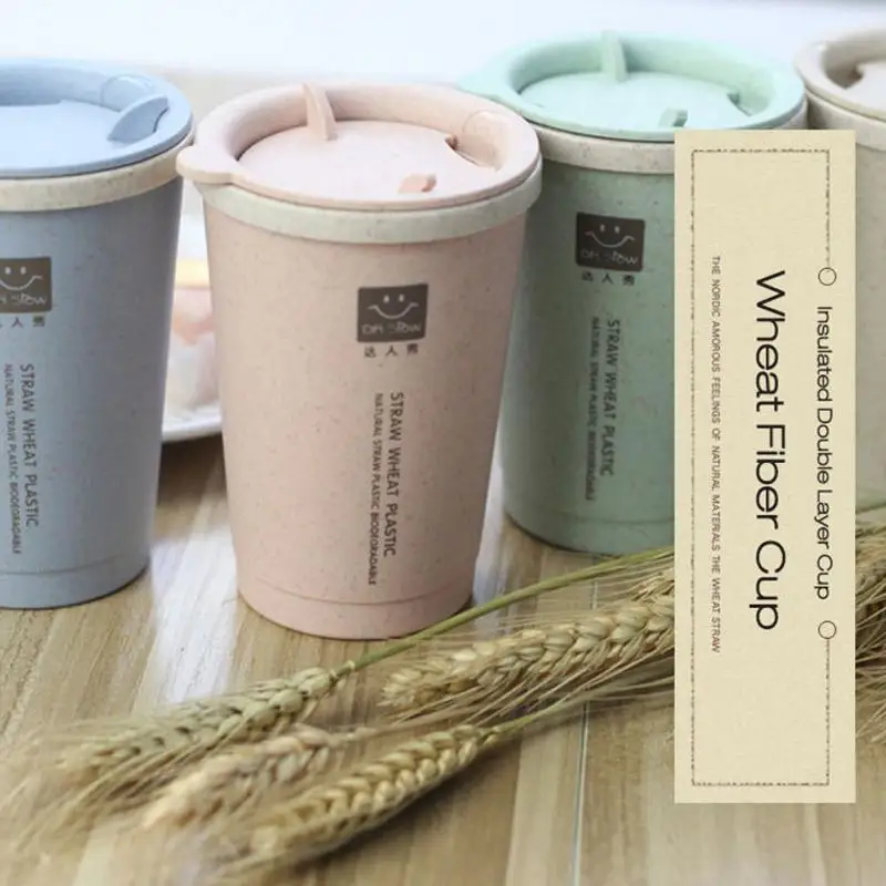 

280ML Double-wall Insulation Wheat Fiber Straw Coffee Cup Travel Mug Leakproof