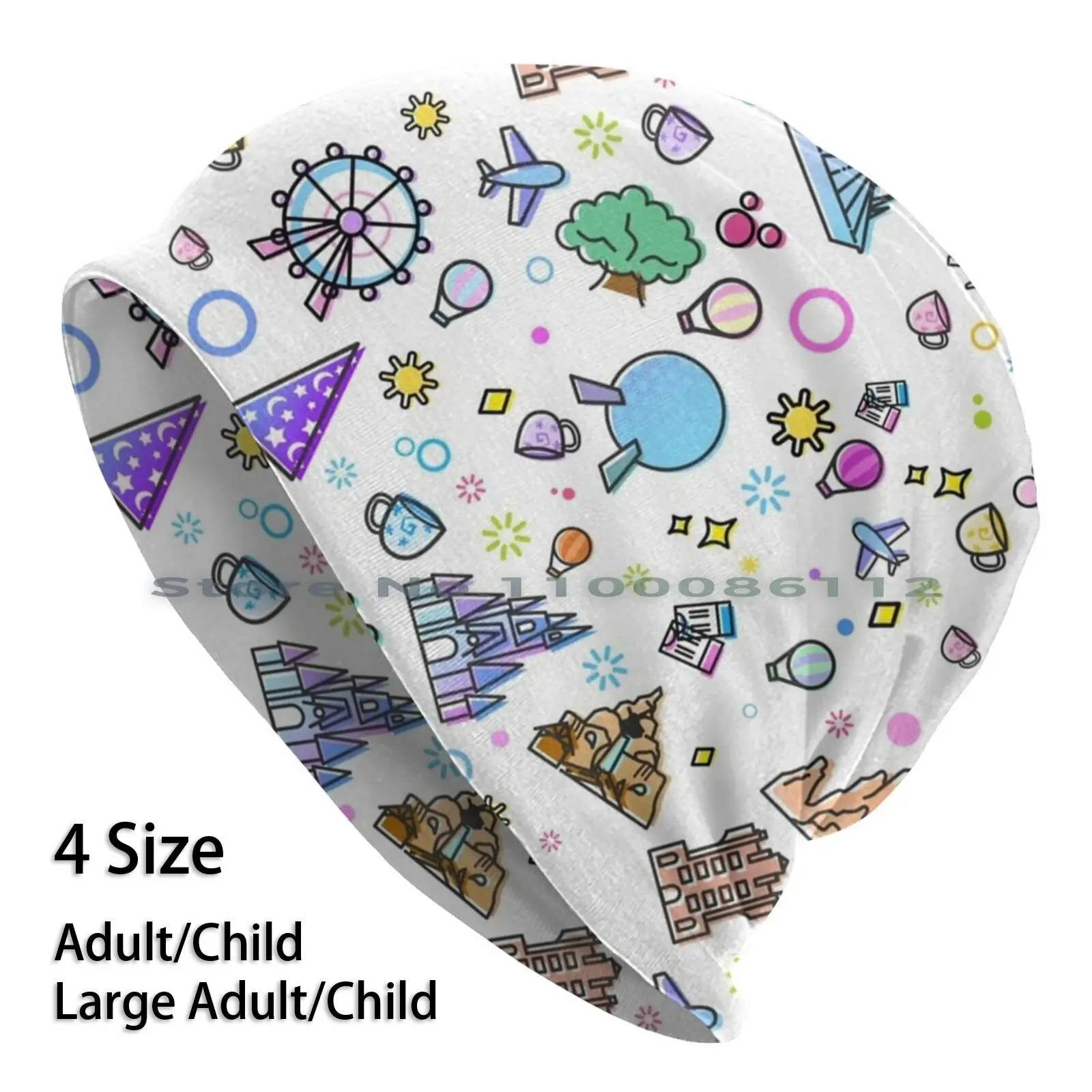 Meet Me At My Happy Place Pattern. Happiest On Earth. Florida Orlando Icons. Ferris Wheel Theme Park. Beanies Knit Hat |