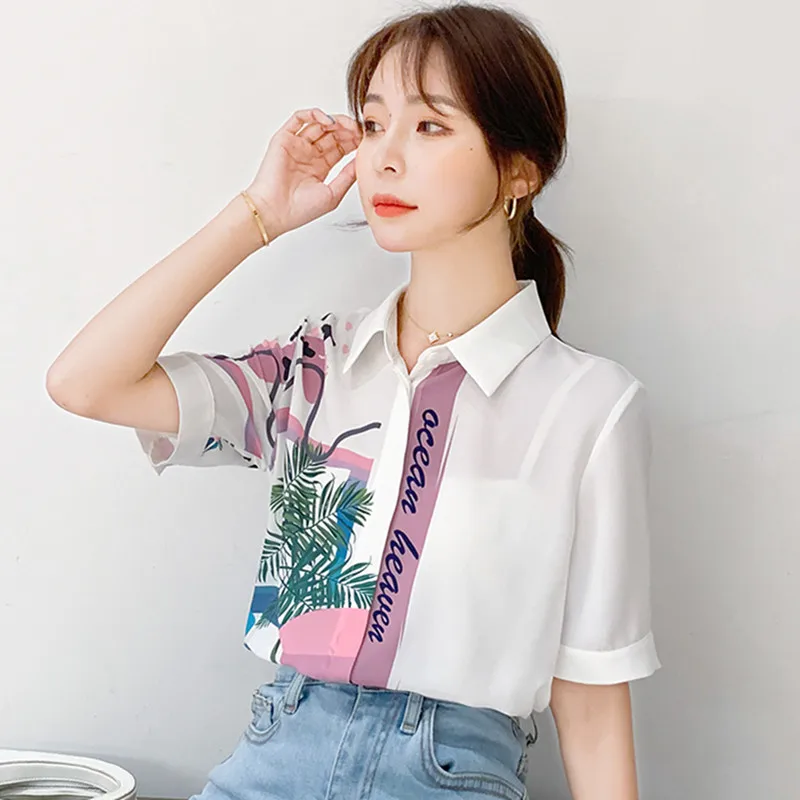 

Korean Fashion Women Shirts Woman Chiffon Blouse Office Lady Print Shirt Tops Plus Size Blusas Mujer De Moda 2020 Women Shirts