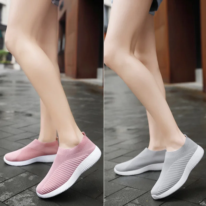 Women Comfy Slip-on Knitting Sneakers Breathable Mesh Platform Walking Shoes for Summer BHD2