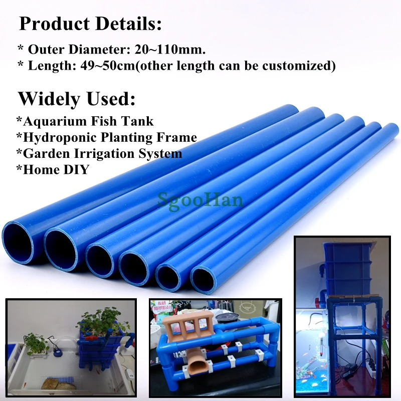 

50cm Long 2pcs OD 20~110mm Aquarium Fish Tank PVC Pipe Home Garden DIY Shelf Tube Irrigation Hydroponic Planting Frame Pipe