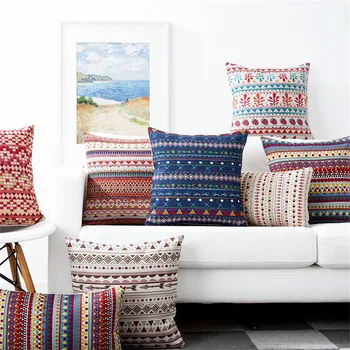 

Bohemian style Decorative Throw Pillow Case Geometric Wave Stripe Geometry Cotton Linen Cushion Cover For Sofa Home