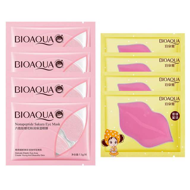 Eye Mask Combination 4pcs Moisturing Nourishing Lips Mask 4Pairs Collagen Anti-Aging Wrinkle Dark Circles Eye Patch Skincare