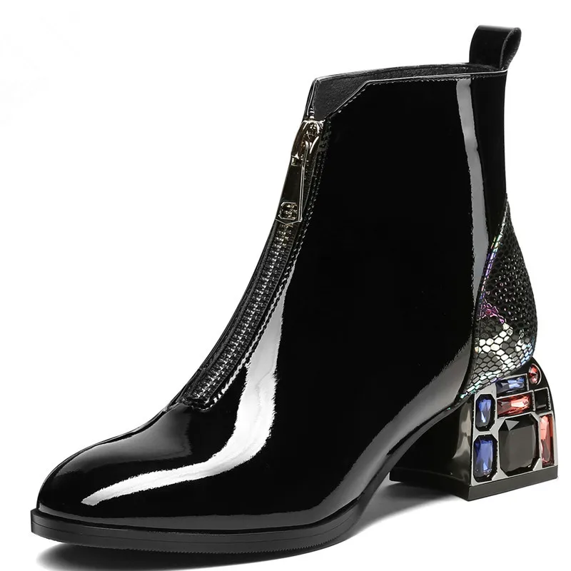 Black Patent leather Buonoscarpe/; сезон осень-зима; Новое поступление; женские ботильоны; хрусталь смешанного цвета; обувь на каблуке для вечеринки и свадьбы; женские полусапожки - Цвет: Black Patent leather