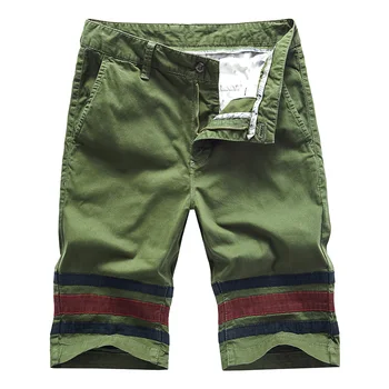 

Korean Style Cotton Shorts Men Patchwork Stripe Knee length Casual Short Men Breathable Stretch Mens Shorts bermuda masculina