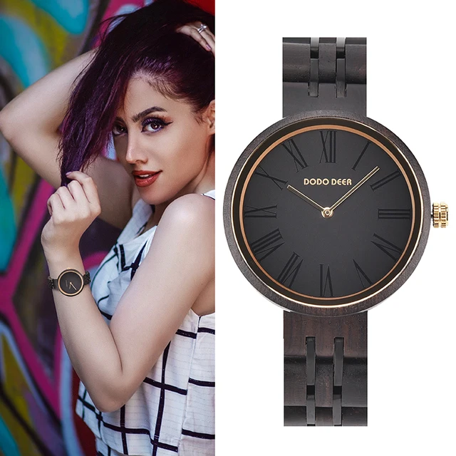 DODO DEER Fashion Wood Watch for Women Quartz Ladies Casual Female Wristwatch Lady Ebony Wood in Gift Box OEM 2