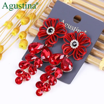 

Agustina Women Crystal Earrings Fashion Jewelry Flower Earrings Luxury red Rhinestone Earrings Drop Earring Dangle Earings Boho