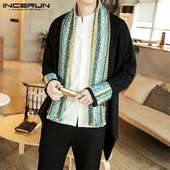 

INCERUN Men Outerwear Ethnic Style Printed Patchwork Casual Streetwear Jackets Long Sleeve Vintage Cardigan Trench Coats S-5XL
