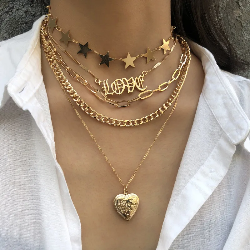 Женское многослойное ожерелье в форме сердца Kolye Collares с открытым сердцем