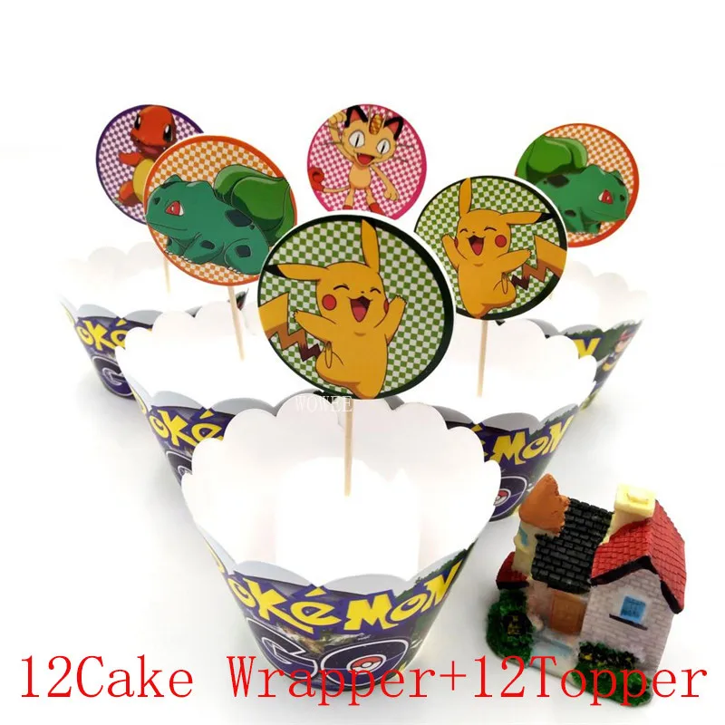 12Cake Rim12Topper 6pcs/bag Pikachu Party Supplies Trumpets/Whistle/Blowouts/Horn Kids Birthday Decoration Baby Shower Pikachu Party Suppiles - Цвет: 12Cake Rim12Topper