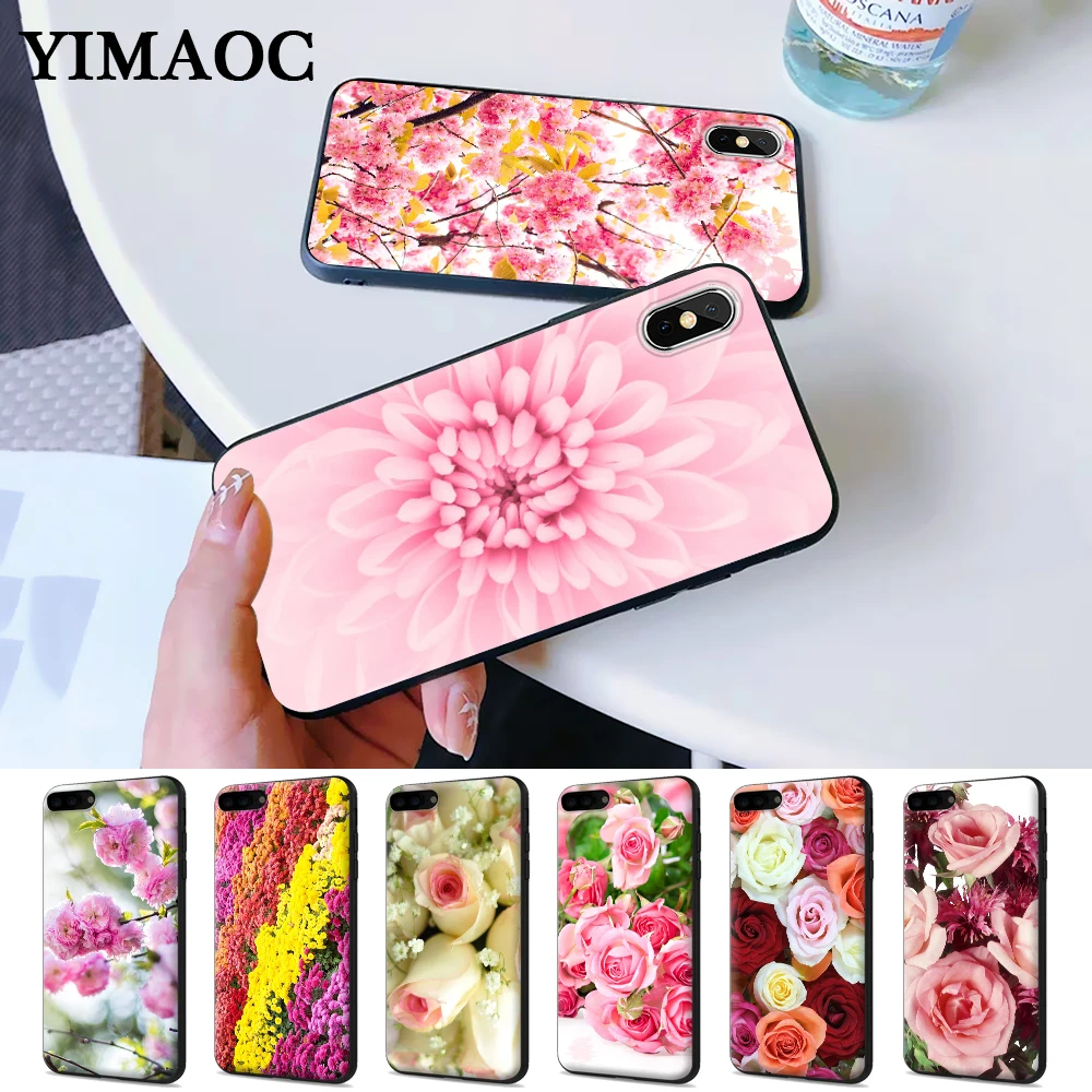 Roses Cherry Flowers Silicone Case for iPhone 5 5S 6 6S Plus 7 8 11 Pro X XS Max XR |