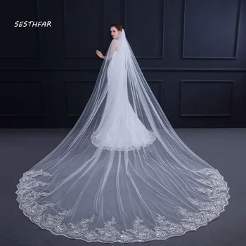 

4m Long Sequins Cathedral Wedding Veil Velo De Novia 1 Tier Cut-edge Bridal Veil with Comb Bridal Wedding Accessories