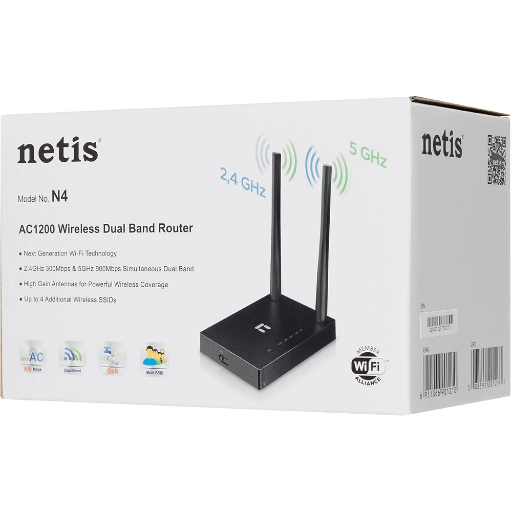 Роутер беспроводной Netis N4 AC1200 10/100BASE-TX/Wi-Fi черный