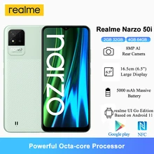 Realme Narzo 50i Global Version NFC Smartphones 6.5" HD+ 5000mAh Octa-core Processor 8MP AI Camera Cellphones 4GB Ram 64GB Rom