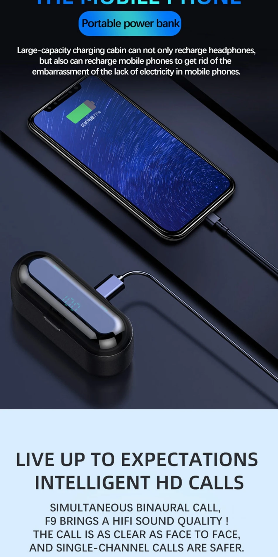 Новые F9 беспроводные наушники Bluetooth V5.0 TWS наушники HIFI мини стерео спортивные наушники с светодиодный дисплей для iOS/Android