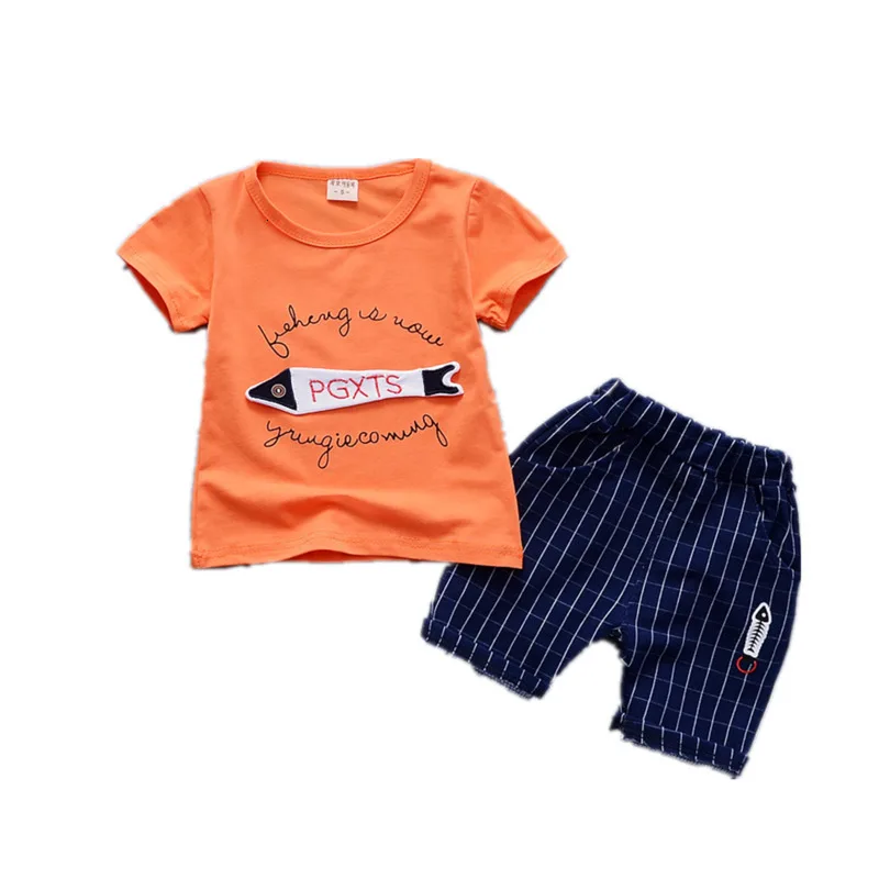 

Summer Baby Boy Cotton Out Clothes Kids Letter O-Neck T Shirt Stripe Shorts 2Pcs/sets Infant Children Fashion Toddler Tracksuits