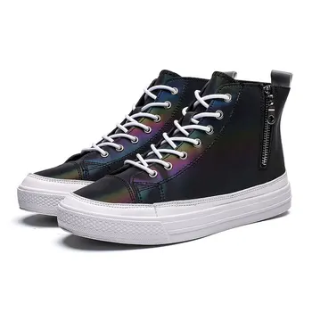 

Reflective High Top Shoes 2020 New Men's Shoes Leather Sports Casual Shoes Fashion Chunky Sneakers Men Board Shoes Footwear 2A