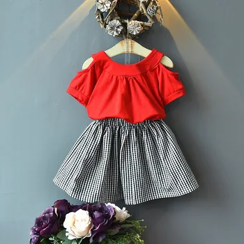 

Girls Clothing Set 2020 New Summer Kids Girl Fashion Clothes T-shirt with Bow-knot and Plaid Dress Children Suit Outfit 3-7Y