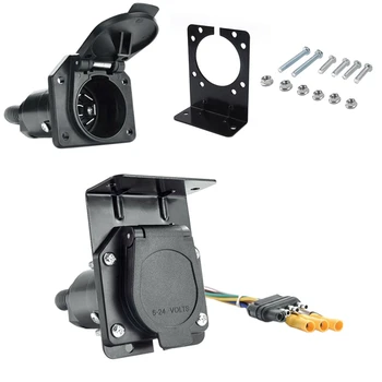 

12V 4-Way Flat to 7 Way Round RV Blade Wiring Adapter Trailer Hitch Plug with Bracket Trailer Adapter Tool