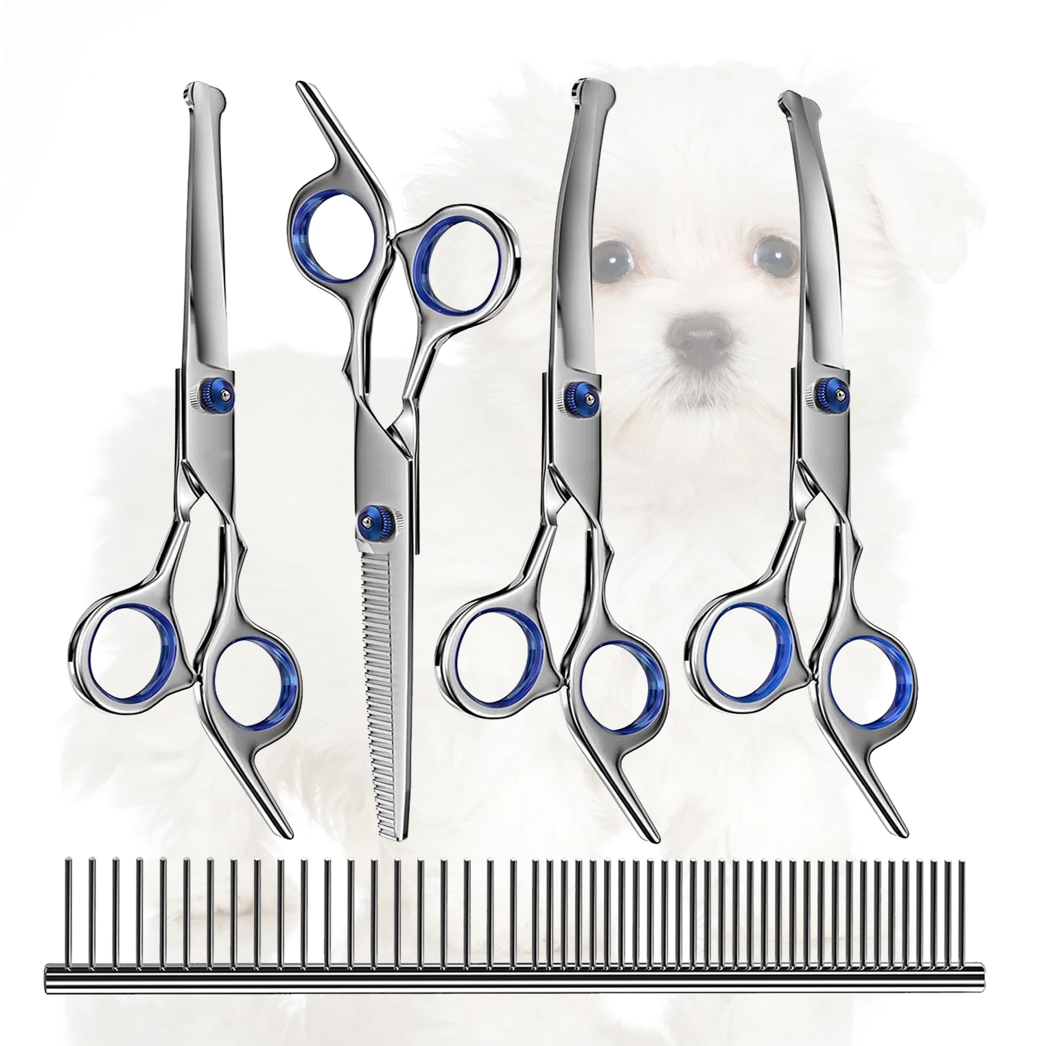 Professional Dog Grooming Scissors Kit with Safety Round Tips 5 in 1