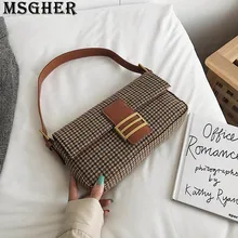 MSGHER клетчатая женская сумка с клапаном, лаконичная французская винтажная Повседневная Новая корейская стильная Осенняя женская сумка на плечо WB3057