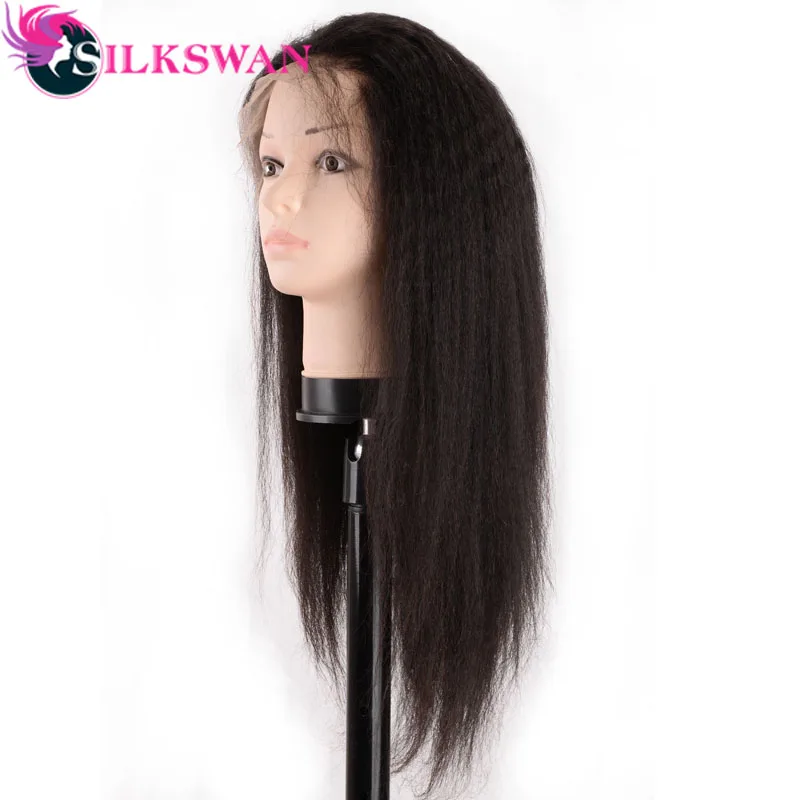 Silkswan Волосы Кудрявые прямые 13*4 швейцарские парики на кружеве 130 Плотность часть предварительно сорванные 8-28 дюймов бразильские человеческие волосы remy