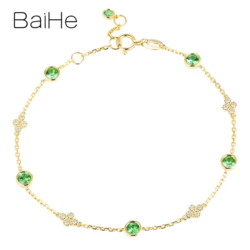 BAIHE Твердое 18 к желтое золото 0.70ct круглый натуральный цаворит 0.095ct натуральные бриллианты ювелирные украшения помолвка модный подарок браслет