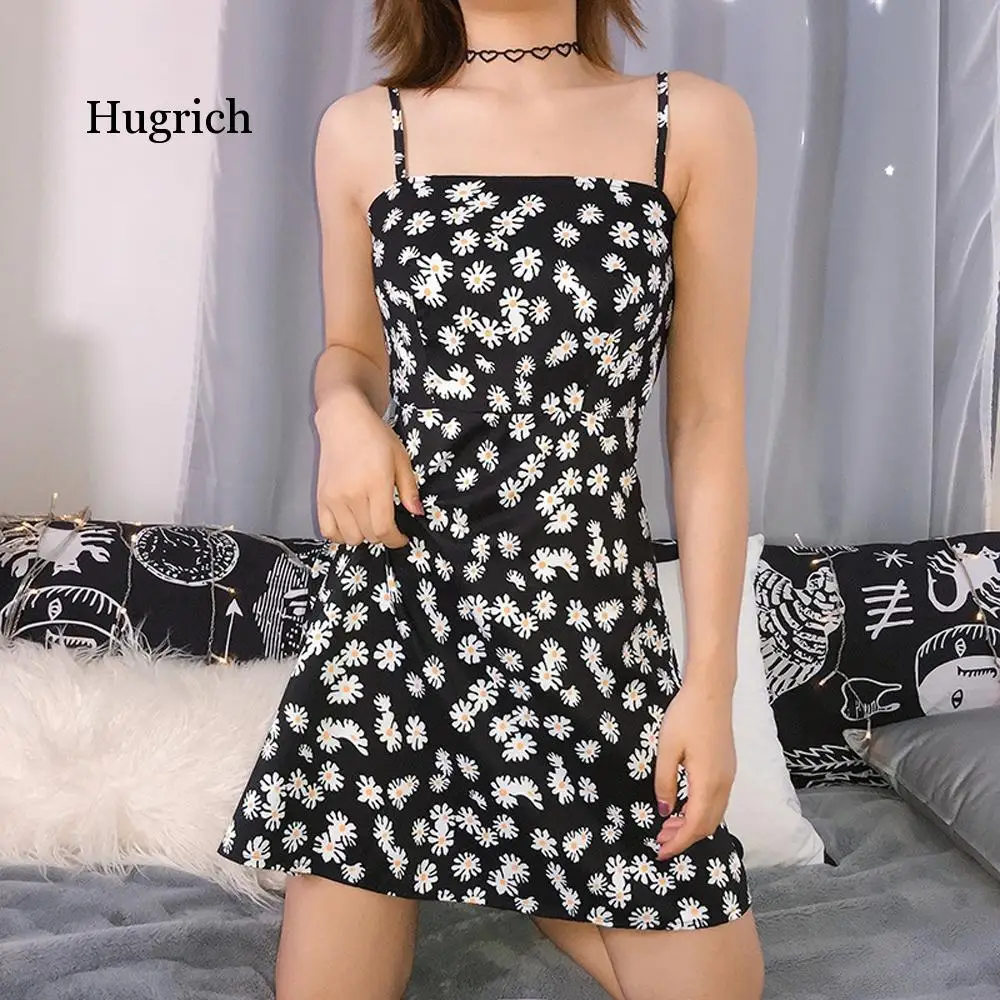 

Sexy Dress Women Summer Fashion Daisy Dresses Spaghetti Strap Above Knee Chiffon Vestidos Casual Midi Dress