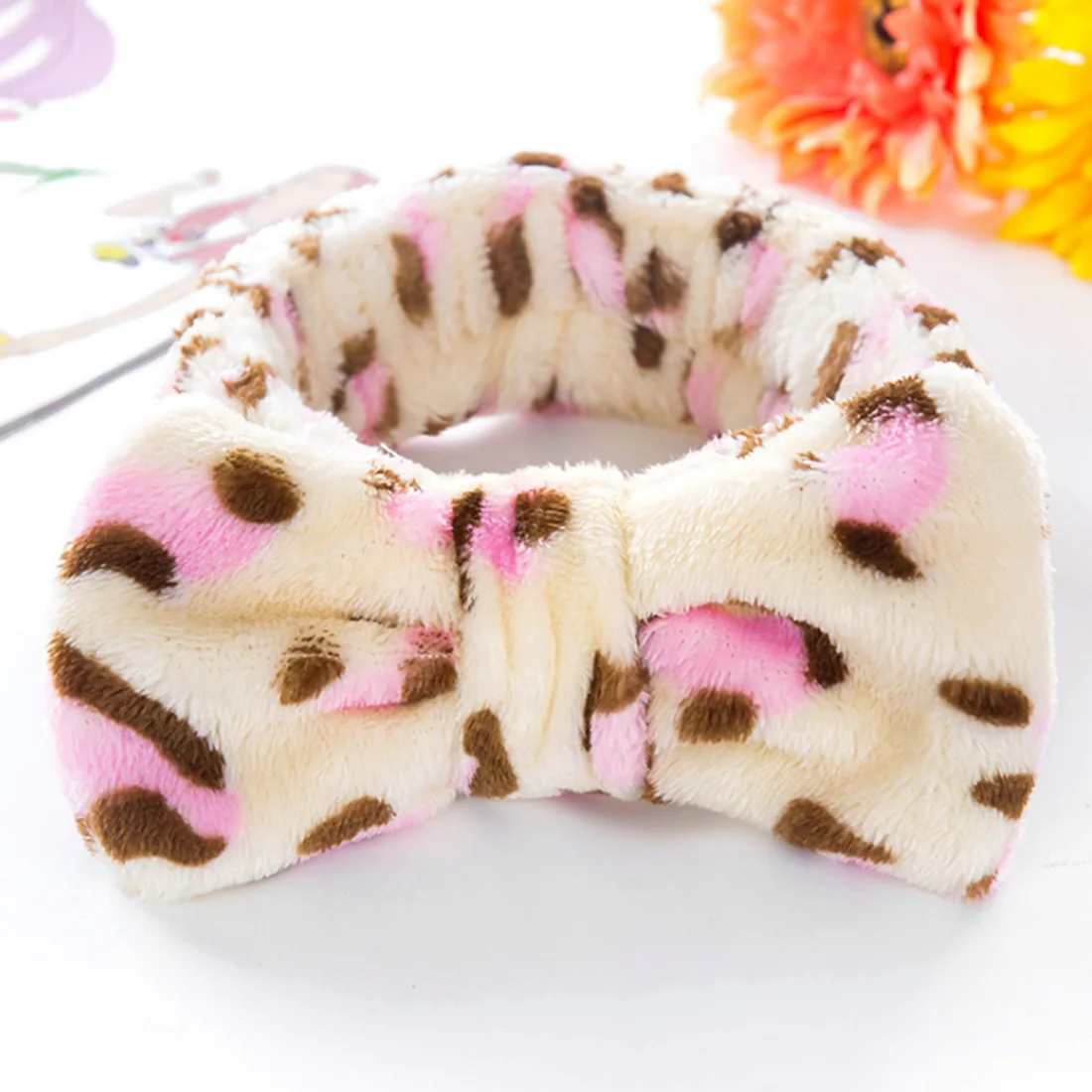 Pink Leopard Новое поступление, бантик в горошек, мягкое полотенце, повязка для головы, повязка на голову, банное спа, макияж, женские коралловые бархатные обручи для волос - Цвет: Pink Leopard