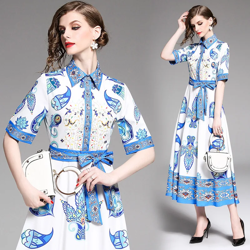 

Europe And America Printed French Dress 2019 Spring And Summer New Style WOMEN'S Dress Europe And America High-End Boutique Shor