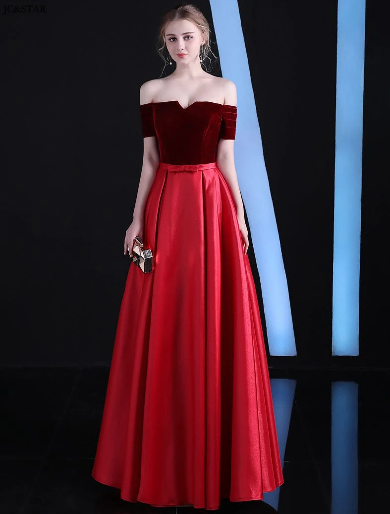 Vestidos de dama de honor para boda, новинка, бархат, сатин, с вырезом, с открытыми плечами, короткий рукав, ТРАПЕЦИЕВИДНОЕ, бордовое, красное, сшитое, для свадьбы