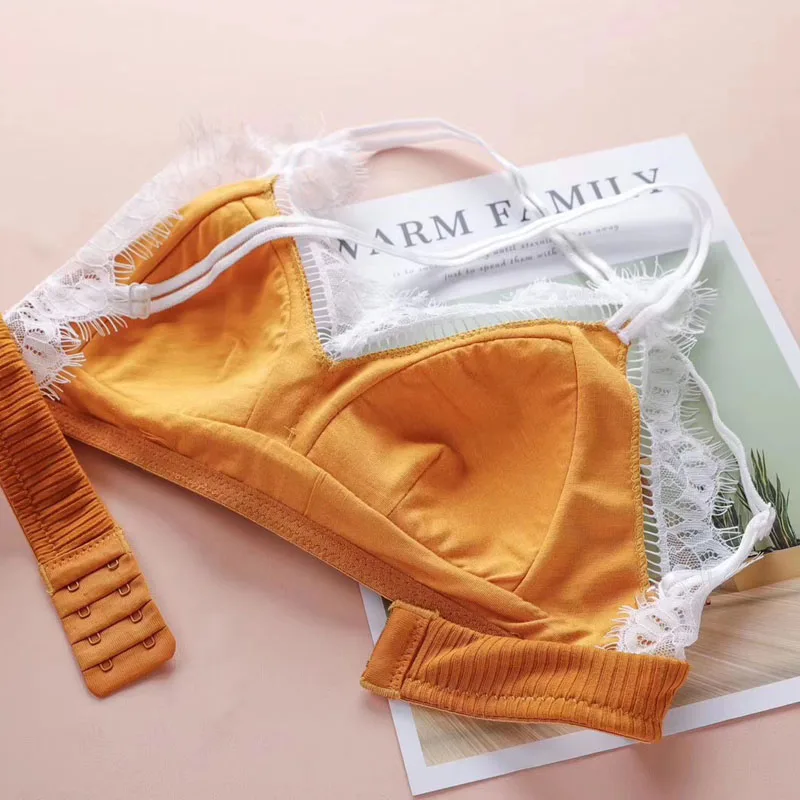 Japanese Style Bralett Lingerie Set Cotton Thin cup women stripe comfortable sleepwear underwear bra and panty set lace lingerie
