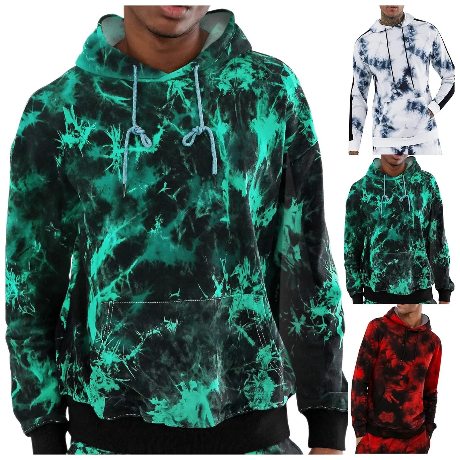 Mens Casual Color Block Tie-dye Pullover Hooded Sweatshirt With Pocket Colorful Tie Dye Hoodies Sweatshirt Худи Оверсайз 1
