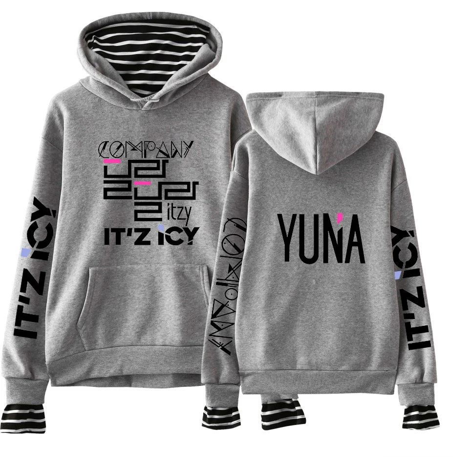 LUCKYFRIDAY популярный ITZY полосатый капюшон пэчворк длинный рукав толстовка с капюшоном Женский черный Kpop Harajuku Повседневная Толстовка