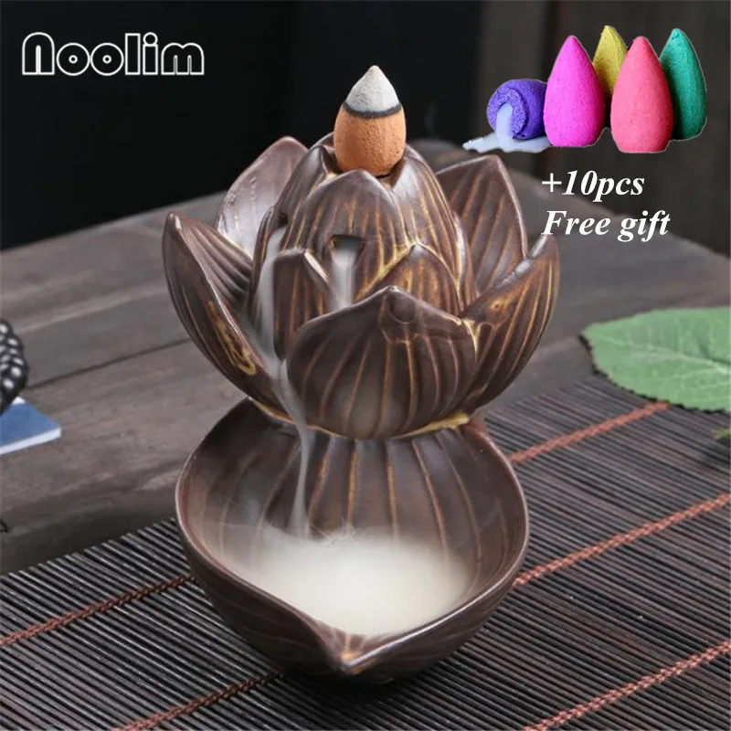 

Chinese Antique Lotus Backflow Incense Burner Creative Ornaments Ceramic Aromatherapy Furnace Aroma Incense Cones Holder