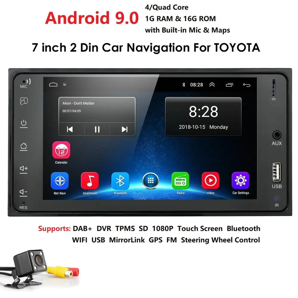 

2Din Android 9.0 Car Multimedia Player Car GPS For Toyota Universal RAV4 COROLLA VIOS HILUX Terios Land Cruiser SWC RDS DTV CAM