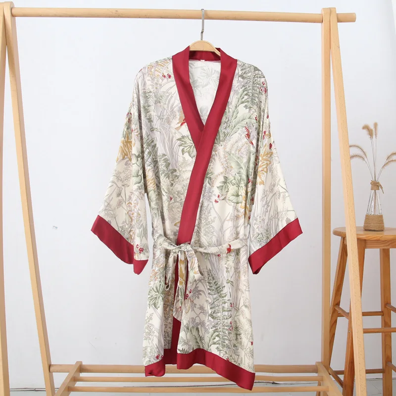 Spring Leisure Loose Comfortable V-collar Fashion Silk Robes for Women Satin Dress Long Sleeve Bath Robe Satin Lingerie Robe - Цвет: Mixed