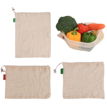 

Vegetable Bag Popular Cotton Fruit And Vegetable With Drawstring Reusable Home 1PC Kitchen Storage Mesh Bag Machine Washable HOT