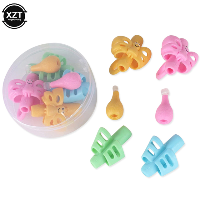 Two-Finger Pen Holder Silicone Baby Learning Writing Tool Correction Device Children Pencil Set Stationery 6 Piece Set