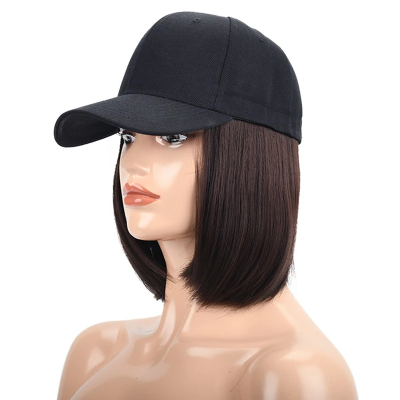 Women Girls Short One-piece Wig Bobo Head Synthetic Hair Baseball Hat with Wigs - Цвет: DBR