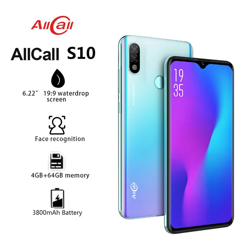Original New Allcall S10 Mobile Phone 6.22" Waterdrop Screen 4GB+64GB Octa core Helio P23 16MP Dual-camera 4G LTE Smartphone