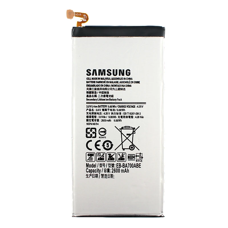samsung EB-BA700ABE Батарея для samsung Galaxy A7 SM-A700F SM-A700S SM-A700L SM-A700 SM-A700FD 2600 мА-ч