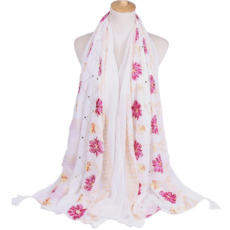 Plain Embroidered Floral Viscose Scarf Shawl From Indian Bandana Print Cotton Scarves and Wraps Foulards Sjaal Muslim Hijab - Цвет: Color 10