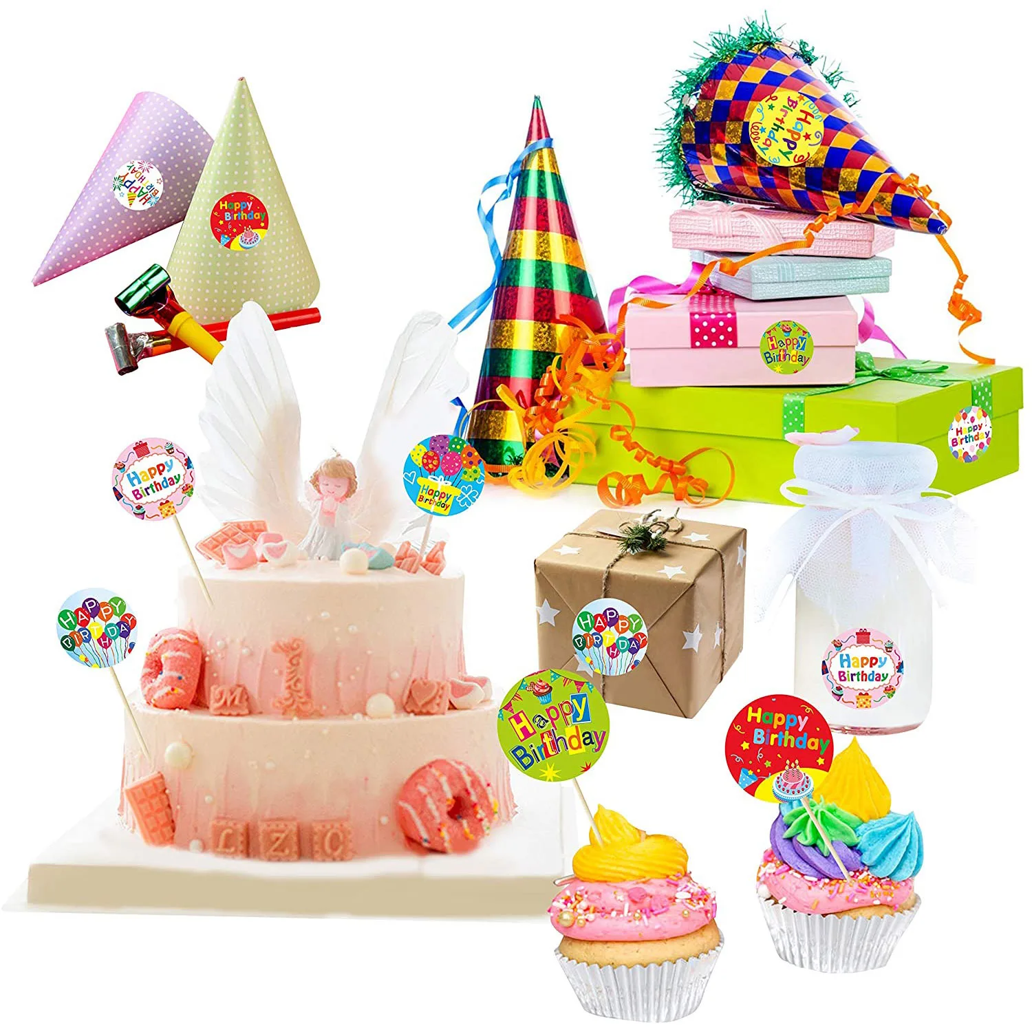 50-500pcs 1inch Cute Happy Birthday Stickers Handmad Decor Envelope Sealing Label Kids toys gift Package Stationery Stickers