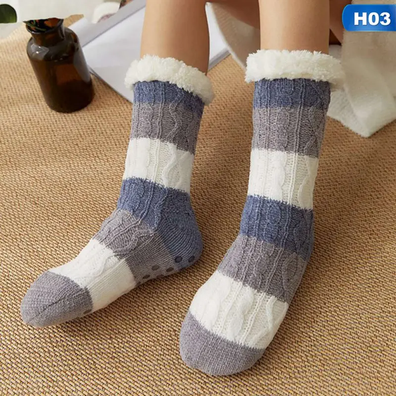Fashion Thicken Fleece Lined Socks Women Soft Warm Cozy Fuzzy Slipper Socks - Цвет: SK1670H03