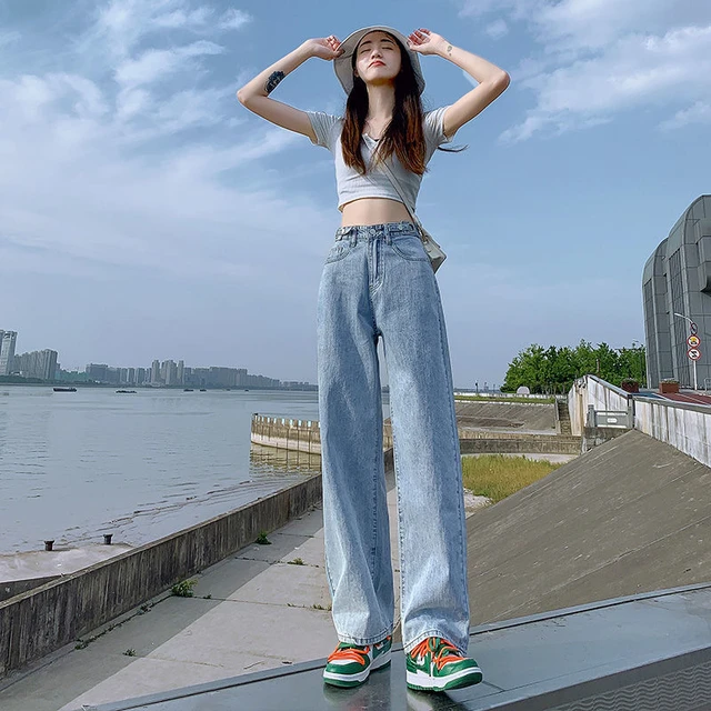 Boyfriend Wide Leg Jeans Women Korean Pants Cute Streetwear Loose Blue Straight  Jeans Woman High Waist Denim Trousers y2k Pants - AliExpress