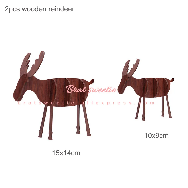 2 dark wooden deer Счастливого Рождества деревянные Санта Клаус украшение "Лось" Елочное украшение стола для домашнего декора Noel Рождественский орнамент Подарки на год - Цвет: 2 dark wooden deer
